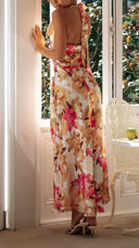 Ember | Floral Halter Neck Maxi – Gathered High Neck Backless Wedding Guest Dress
