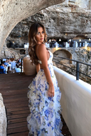 Emberly | Floral Spaghetti Strap Maxi – Corset Bodice Ruffle Skirt Wedding Guest Dress