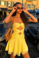 Emberlyn | Strapless Ruched Mini Summer Dress – Cut Out Diamante Trim Flare Party