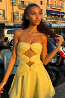 Emberlyn | Strapless Ruched Mini Summer Dress – Cut Out Diamante Trim Flare Party