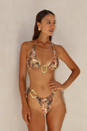 Emberlynn | Triangle Bikini Set – Halter Top Gold Ring Detail Side Tie Bottom Swimwear