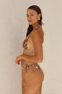 Emberlynn | Triangle Bikini Set – Halter Top Gold Ring Detail Side Tie Bottom Swimwear