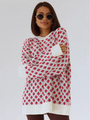 Emery | Strawberry Knit Sweater – Crew Neck Long Sleeve Ribbed Trim Everyday