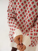 Emery | Strawberry Knit Sweater – Crew Neck Long Sleeve Ribbed Trim Everyday