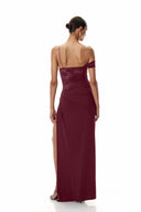 Emily | Lace Bodice Off Shoulder Maxi – Draped Bodycon Evening Occasion Dress