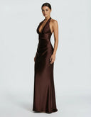 Endellion | Satin Halter Maxi Dress – Evening Plunge Neck Draped Bust Floor Length