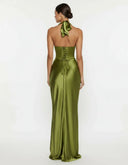 Endellion | Satin Halter Maxi Dress – Evening Plunge Neck Draped Bust Floor Length
