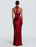 Endellion | Satin Halter Maxi Dress – Evening Plunge Neck Draped Bust Floor Length