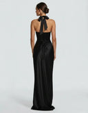 Endellion | Satin Halter Maxi Dress – Evening Plunge Neck Draped Bust Floor Length