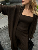 Ensley | Three Piece Knit Set – Lounge Square Neck Cardigan Wide Leg Pants