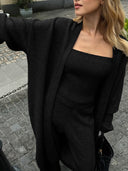 Ensley | Three Piece Knit Set – Lounge Square Neck Cardigan Wide Leg Pants