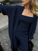 Ensley | Three Piece Knit Set – Lounge Square Neck Cardigan Wide Leg Pants
