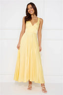Erica | Pleated Maxi – Deep V Neck Sleeveless Cut Out Wedding Guest Dress