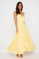 Erica | Pleated Maxi – Deep V Neck Sleeveless Cut Out Wedding Guest Dress