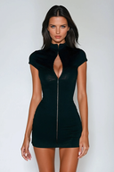 Esme | WMini – High Neck Cap Sleeve Deep V Cut Out Zip Front Body-Con Going Out Dress
