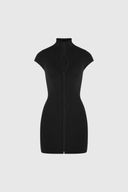 Esme | WMini – High Neck Cap Sleeve Deep V Cut Out Zip Front Body-Con Going Out Dress