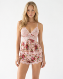 Esperanza | Floral Lace Pajama Set – Sleepwear V Neck Spaghetti Strap Shorts