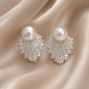 Estefania | Faux Pearl Stud Earrings – Evening Crystal Fan Statement Drop Pair
