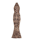 Estelle | Leopard Print High Neck Maxi – Sleeveless Ruched Bodycon Evening Dress