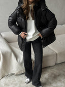 Esther | Quilted Puffer Jacket – Hooded Drawstring Waist Snap Front
