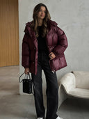 Esther | Quilted Puffer Jacket – Hooded Drawstring Waist Snap Front