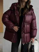 Esther | Quilted Puffer Jacket – Hooded Drawstring Waist Snap Front