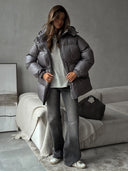 Esther | Quilted Puffer Jacket – Hooded Drawstring Waist Snap Front