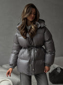 Esther | Quilted Puffer Jacket – Hooded Drawstring Waist Snap Front