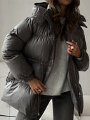 Esther | Quilted Puffer Jacket – Hooded Drawstring Waist Snap Front