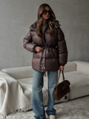 Esther | Quilted Puffer Jacket – Hooded Drawstring Waist Snap Front