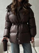 Esther | Quilted Puffer Jacket – Hooded Drawstring Waist Snap Front