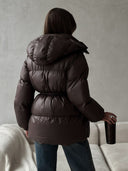 Esther | Quilted Puffer Jacket – Hooded Drawstring Waist Snap Front