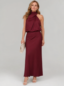Eudora | Draped Solid Midi Dress – Wedding Guest High Neck Sleeveless Halter