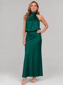 Eudora | Draped Solid Midi Dress – Wedding Guest High Neck Sleeveless Halter