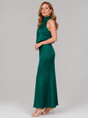 Eudora | Draped Solid Midi Dress – Wedding Guest High Neck Sleeveless Halter