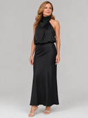 Eudora | Draped Solid Midi Dress – Wedding Guest High Neck Sleeveless Halter