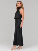 Eudora | Draped Solid Midi Dress – Wedding Guest High Neck Sleeveless Halter
