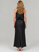 Eudora | Draped Solid Midi Dress – Wedding Guest High Neck Sleeveless Halter