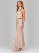 Eudora | Draped Solid Midi Dress – Wedding Guest High Neck Sleeveless Halter