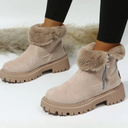 Evangeline | Ankle Winter Boots – Casual Side Zip Lug Sole Plush Cuff