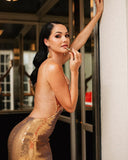 Evelynn | Sequin Halter Neck Maxi – Deep V Cut Out Backless Evening Party Dress