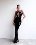 Evelynn | Sequin Halter Neck Maxi – Deep V Cut Out Backless Evening Party Dress