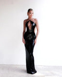 Evelynn | Sequin Halter Neck Maxi – Deep V Cut Out Backless Evening Party Dress