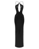 Evelynn | Sequin Halter Neck Maxi – Deep V Cut Out Backless Evening Party Dress