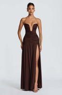 Everleigh | Ruched Maxi Dress – Evening Strapless Plunge Neck Drop Waist