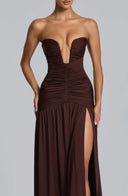 Everleigh | Ruched Maxi Dress – Evening Strapless Plunge Neck Drop Waist