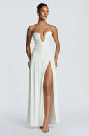 Everleigh | Ruched Maxi Dress – Evening Strapless Plunge Neck Drop Waist