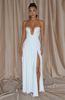 Everleigh | Ruched Maxi Dress – Evening Strapless Plunge Neck Drop Waist