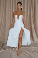 Everleigh | Ruched Maxi Dress – Evening Strapless Plunge Neck Drop Waist