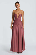 Everleigh | Ruched Maxi Dress – Evening Strapless Plunge Neck Drop Waist